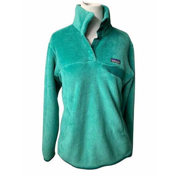 Patagonia Tops - Patagonia Re-Tool Polartec turquoise pullover kangaroo pouch top Large flawed